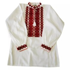 Camasa Barbateasca Traditionala Crem cu Motiv Geometric Rosu - CTI05