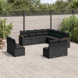 Cumpara ieftin Set canapele de grădină cu perne, 11 piese, negru, poliratan