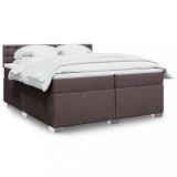 vidaXL Pat box spring cu saltea, maro &icirc;nchis, 200x200 cm, textil