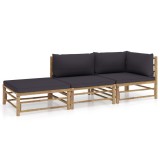 VidaXL Set mobilier de grădină cu perne gri &icirc;nchis, 3 piese, bambus 3058246