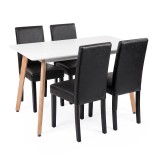 Set Sufragerie Leziter Verona 120 4+1 Alb-Negru, Masa MDF, Scaune Piele Sintetica