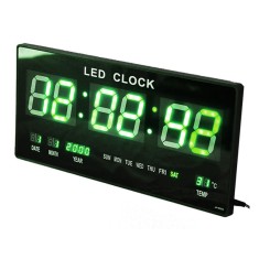 Ceas digital de perete, 45 x 22 cm, LED Afiseara data, luna, anul, temperatura, saptamana, Verde