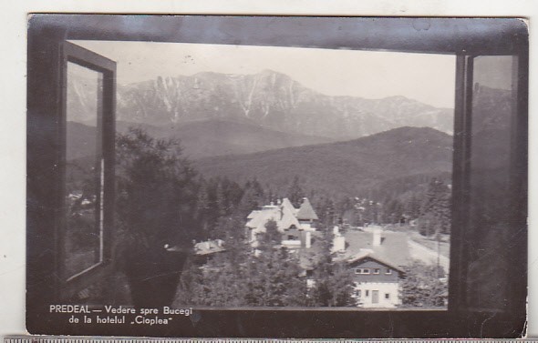 bnk cp Predeal - Vedere spre Bucegi de la hotelul Cioplea - uzata
