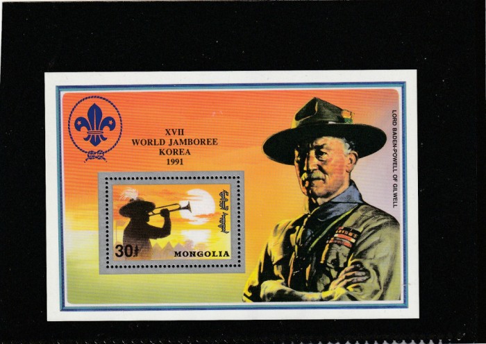 Mongolia 1992-Cercetasi,Jamborea mondiala Korea 1991,colita MNH,Mi.Bl.197a