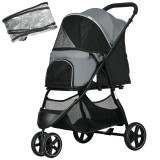 PawHut Cărucior pentru c&acirc;ini Haustierwagen, pliabil, husă de ploaie, 2 fr&acirc;ne de siguranță, 83 cm x 55 cm x 101 cm, Gri + Negru | Aosom Romania