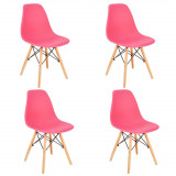 Cumpara ieftin Set 4 scaune stil scandinav, Jumi, Eva, PP, lemn, roz, 46x52x81 cm