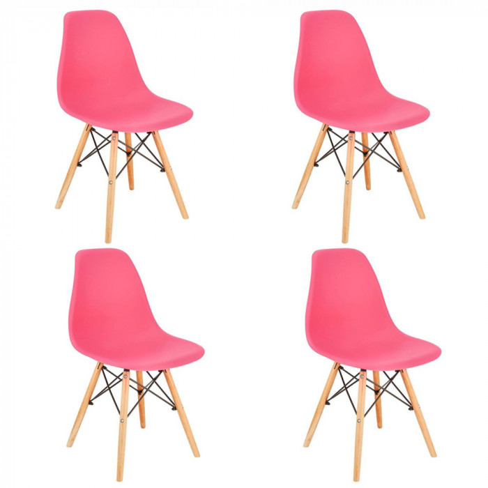 Set 4 scaune stil scandinav, Jumi, Eva, PP, lemn, roz, 46x52x81 cm