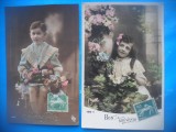 HOPCT 1735 COPII -TCV-ROMANTICA-FRANTA-LOT 2 CARTI POSTALE VECHI-CIRCULATE