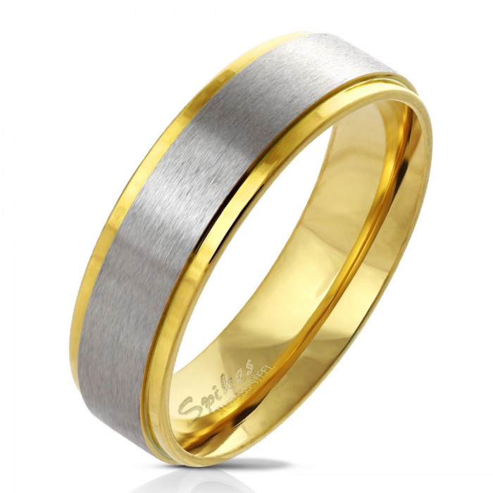 Inel din oțel de nuanță de aur - dunga &icirc;n centru cu un finisaj mat, 6 mm - Marime inel: 54