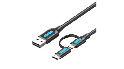 Vention CQDBF 2in1 USB k&amp;aacute;bel USB 2.0 USB-C/Micro-B USB 1m (fekete) foto
