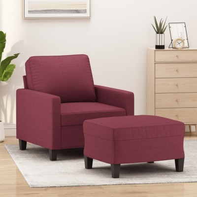 vidaXL Fotoliu canapea cu taburet, roșu vin, 60 cm, material textil foto