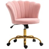 HOMCOM Scaun birou din catifea, scaun de machiaj cu spătar &icirc;n petală, &icirc;nălțime reglabilă, 69 x 64 x 80-90 cm, roz | Aosom Romania