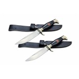 Cumpara ieftin Set de doua cutite de vanatoare, teaca din piele naturala, lama 440C, maner acrilic full tang, 26 cm, negru