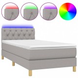 Cumpara ieftin Pat cu arcuri, saltea si LED, gri deschis, 80x200 cm, textil