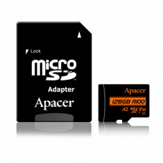 Card microSDXC UHS-I U3, V30 A2 Apacer, 128GB, R100, cu adaptor SD