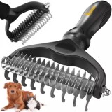 Perie tuns pentru caini si pisici, maner ergonomic, universala, reduce caderea parului, negru