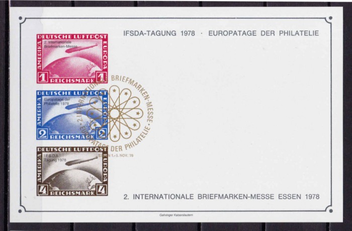 ✅(V 1) Germania &#039;78,bloc/vinieta oficiala Expo.Fila Essen,Graf Zeppelin 1928,MNH