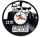 Ceas de perete decorativ realizat din disc de vinil, Model Trupa Depeche Mode, Siluete Membri si Logo DM, Negru Premium, 30 cm
