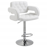 HOMCOM Scaun inalt de bar cu Spatar si Brate, Reglabil, Rotativ din Piele sintetica Alba, pentru Bucatarie sau Pub, 64x50x94-114cm | Aosom Romania