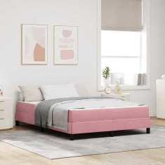 vidaXL Pat boxspring cu saltea cu saltea Roz 140 x 190 cm Catifea