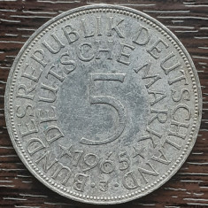 (A855) MONEDA DIN ARGINT GERMANIA - 5 MARK 1965, LIT J, 11,2 GRAME. PURITATE 625