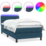 Cumpara ieftin Pat cu arcuri cu saltea si LED, albastru inchis, 80x220 cm, catifea