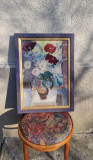 Ulei pe carton, ulcior cu flori semnat Huber, Art Nouveau