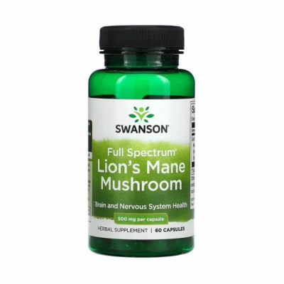 Full Spectrum Lion&amp;#039;s Mane Mushroom (Ciuperca Coama Leului) 500 miligrame 60 capsule Swanson foto