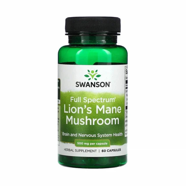 Full Spectrum Lion&#039;s Mane Mushroom (Ciuperca Coama Leului) 500 miligrame 60 capsule Swanson