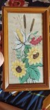 Goblen vintage cusut manual &bdquo;Ikebana cu floarea-soarelui&rdquo;, &icirc;nrămat
