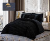 Cumpara ieftin Lenjerie pat cu pilota inclusa din catifea si blanita artificiala de iepure,cearceaf cu elastic,neagra- A1214