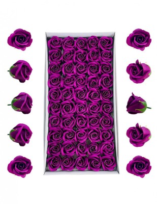 Set 50 trandafiri mov decorativi din sapun, in cutie de carton cu fereastra foto
