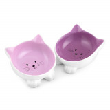 Set 2 Boluri din ceramica pentru pisici Navaris, Anti-alunecare, Roz, 50736.45