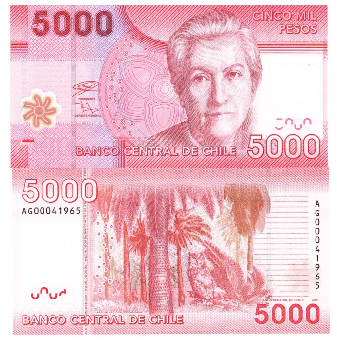 Chile 5 000 5000 Pesos 2021-2022 P-163h Polimer UNC