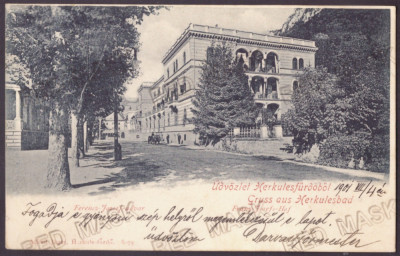 1616 - Baile HERCULANE, Caras-Severin Litho, Romania - old postcard - used 1901 foto