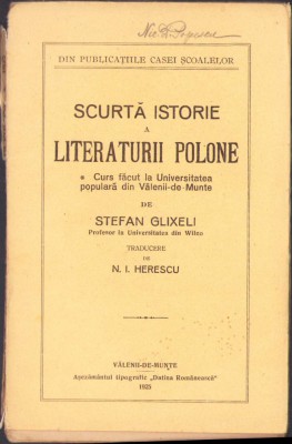 HST C987 Scurtă istorie a literaturii polone 1925 Stefan Glixeli foto