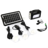 Sistem de iluminat solar GDPLUS, 3 becuri LED, unitate principala/baterie cu lanterna, USB, cablu de incarcare 220V, GD-7COB