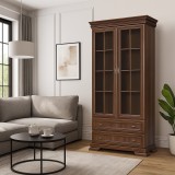 Vitrina living VMW2, 2 usi, 2 sertare, Pal melaminat, cu insertii MDF, Nuc