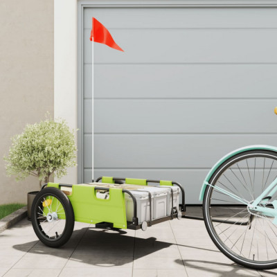 vidaXL Remorcă de bicicletă, verde, textil oxford și fier foto