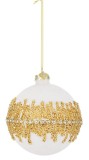 Cumpara ieftin Set 8 globuri brad Craciun sticla catifea alba sclipici auriu Luxury &Oslash; 10 cm