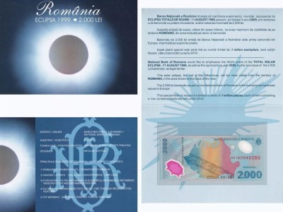 2000 lei Eclipsa in folder BNR Seria 001A / Pret pe bucata foto