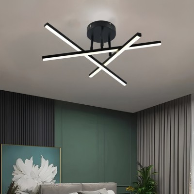 Lustra LED cu telecomanda 40W, 3 Elemente, Liniara, lumina Rece/Calda/Neutra, Dimabila, Negru ModernLight Concept foto