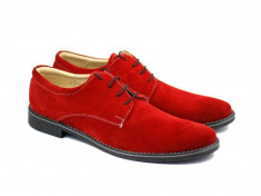 Pantofi rosii barbati casual - eleganti din piele naturala intoarsa - CARLO RS foto