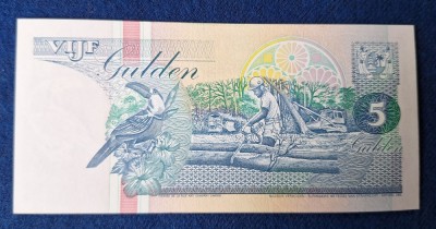 5 Gulden 1998 - Bancnota veche SURINAM - stare foarte buna UNC foto