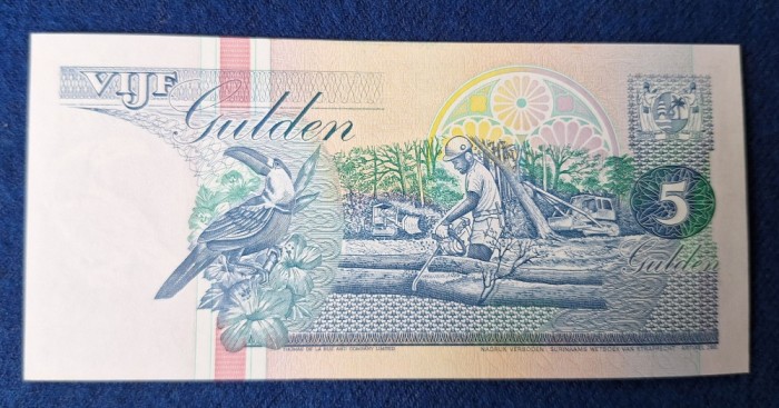 5 Gulden 1998 - Bancnota veche SURINAM - stare foarte buna UNC