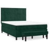 Cumpara ieftin Pat box spring cu saltea, verde inchis, 140x190 cm, catifea