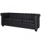 Canapea Chesterfield cu 3 locuri, piele artificiala, negru