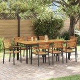 vidaXL Set de masă pentru grădină 9 pcs Negru Lemn Solid de Acacia 3284404