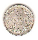 SV * Finlanda / ocup. Rusia tarista 50 PENNIA 1915 * XF + / - AUNC, Europa, Argint