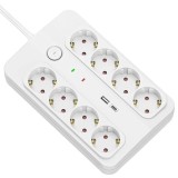 Prelungitor cu protectie Technik TP1255 8 prize 1x USB-A 1x USB-C cablu 3x1.5mmp 1.5m alb